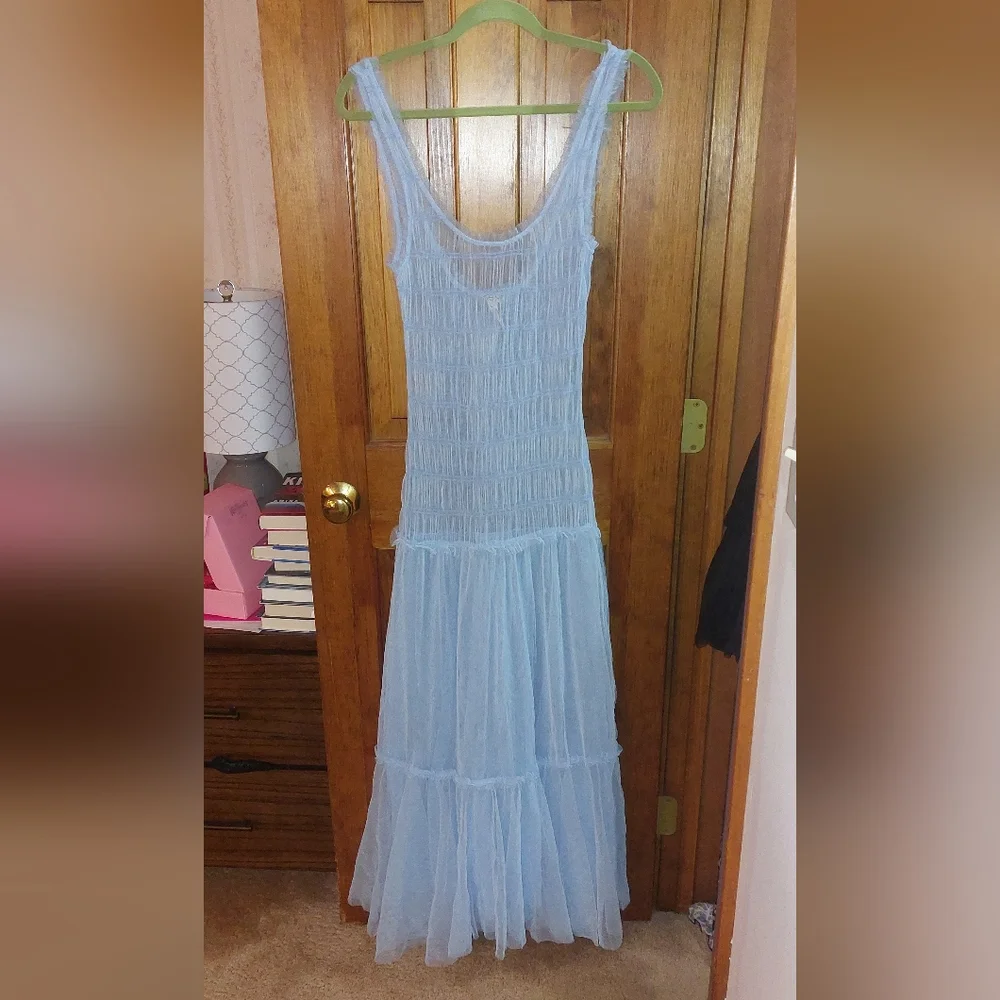 Free People Smock About It Slip Dress in Lake Life Blue